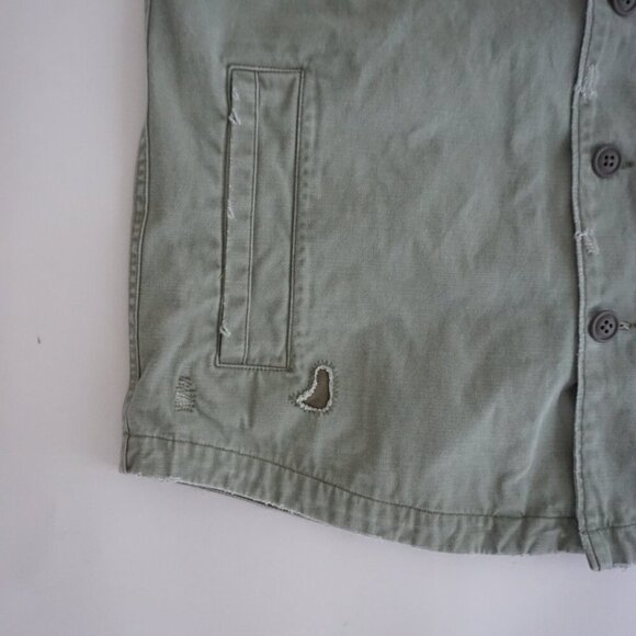 Y2K Abercrombie & Fitch Olive Green Button Up Distressed Outdoor Safari Jacket M - Picture 9 of 11